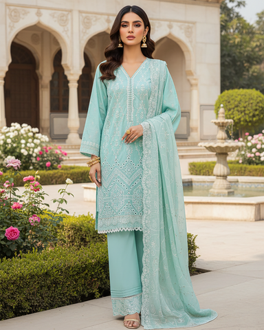 Three Piece Formals | Embroidered - White & White - Eid Special | Premium Lawn