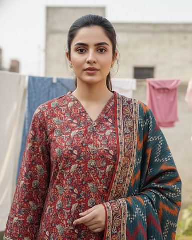 Printed Three Piece | Designer | Premium Khaddar