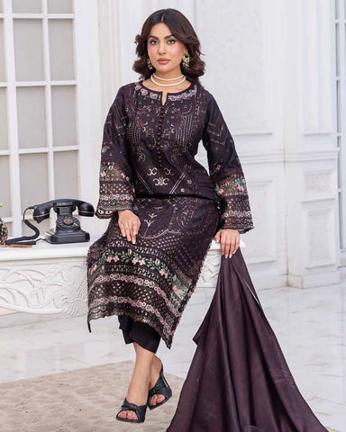Designer Three Piece | Embroidered - Sadaf | Luxury Dhanak