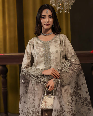 Three Piece Formals | Festive Embroidered - Jahira | Premium Organza