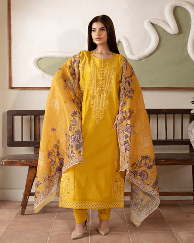 Designer Embroidered Three Piece | Elegant Style | Luxury Winter Cotton