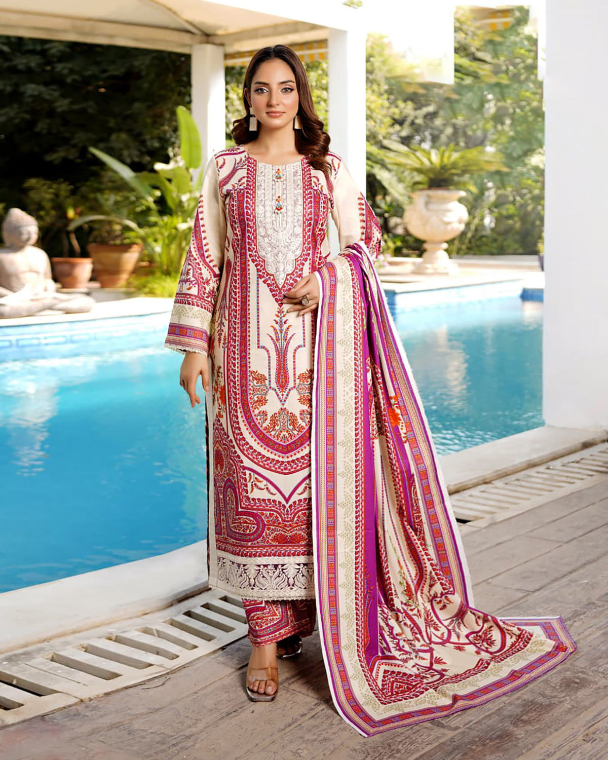 Embroidered Three Piece | Khushbu Printed Series | Luxury Winter Cotton