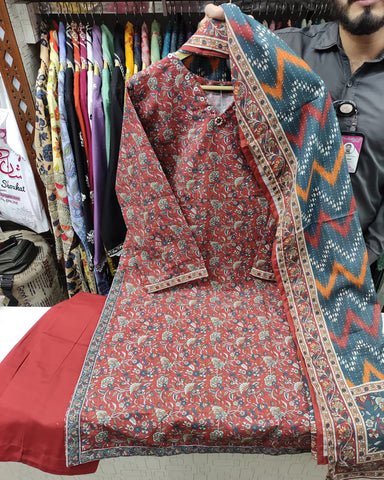 Printed Three Piece | Designer | Premium Khaddar