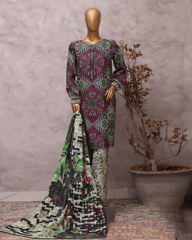 Digital Printed Three Piece | Designer "Hamna" | Soft Khaddar