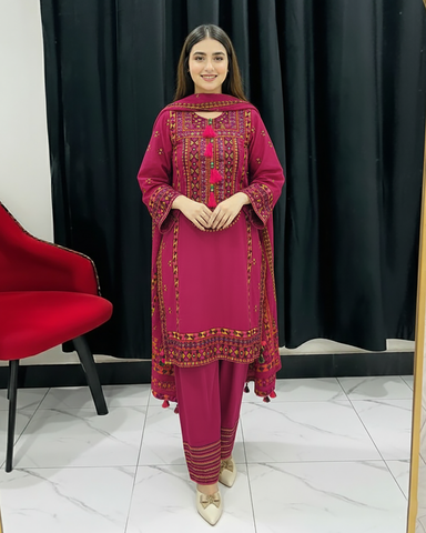Designer Three Piece | Chilli Milli | Khaddar / Winter Cotton
