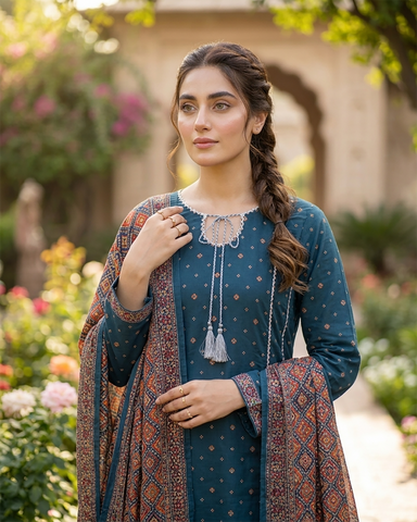 Printed Three Piece | Desginer Long Frock - Areej Casual | Premium Lawn