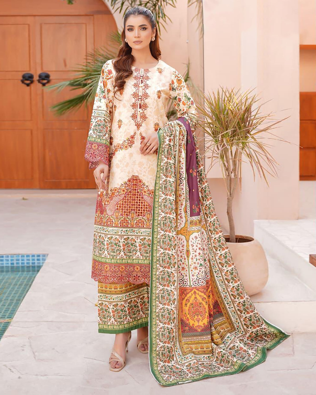 Designer Three Piece | Rangni Embroidered Series | Winter Cotton