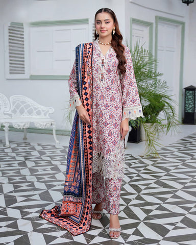 Designer Three Piece | Digital Printed Embroidered | Premium Khaddar