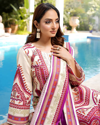 Embroidered Three Piece | Khushbu Printed Series | Luxury Winter Cotton