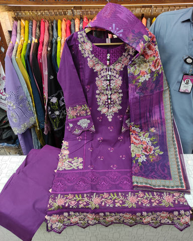 Designer Three Piece | Embroidered - Dhadkan | Khaddar Cotton