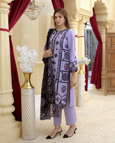 Designer Three Piece | Rangni Embroidered Series | Self Winter Cotton
