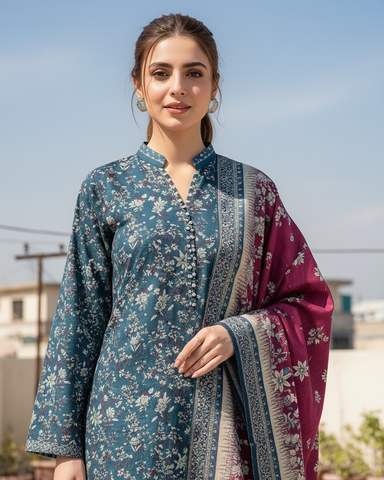 Printed Three Piece | Designer | Premium Khaddar