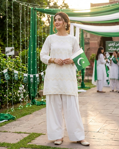 Designer Embroidered Shirt | Azadi Special | Cotton Lawn