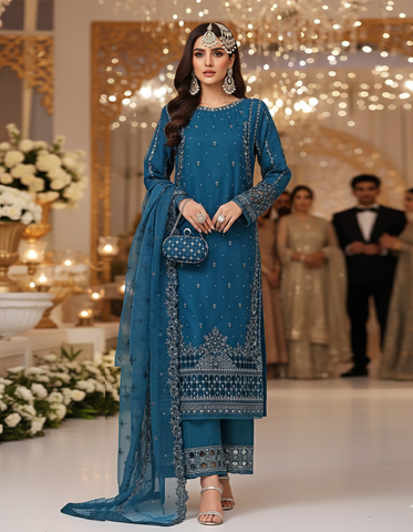 Formal Three Piece | Embroidered Festive-Falsafa | Premium Organza