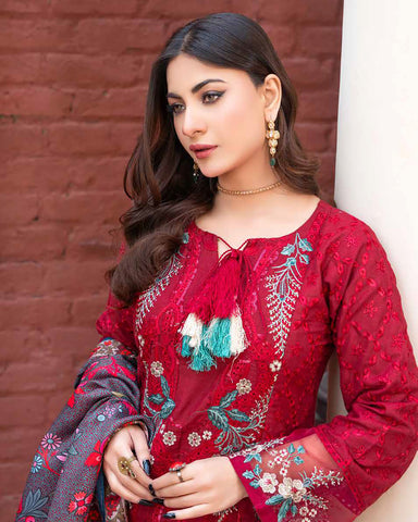 Designer Three Piece | Embroidered - Ashi | Luxury Khaddar