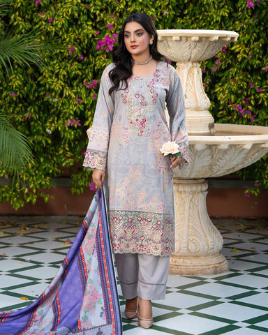 Designer Three Piece | Embroidered - Zouq 2 | Luxury Dhanak
