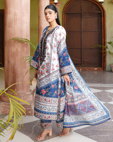 Embroidered Three Piece | Neck Patched Vol-V | Premium Luxury Lawn