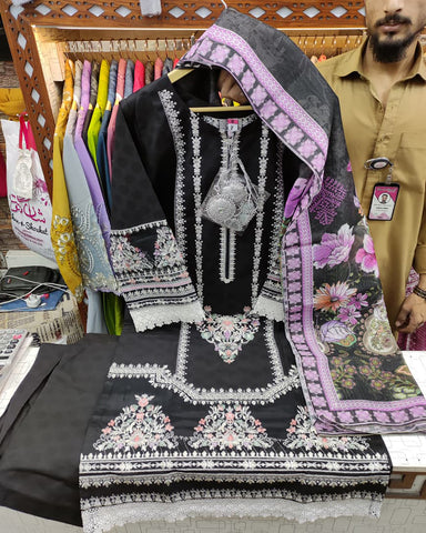 Designer Embroidered Three Piece | Anarkali | Khaddar Cotton