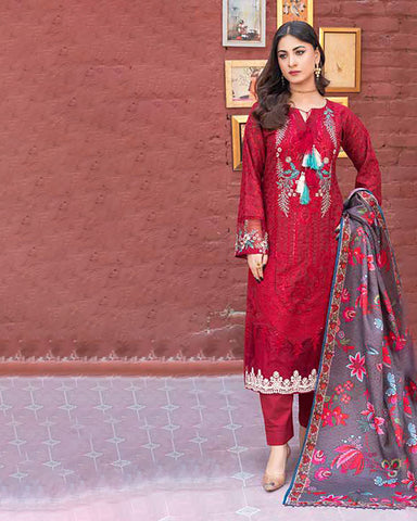 Designer Three Piece | Embroidered - Ashi | Luxury Khaddar