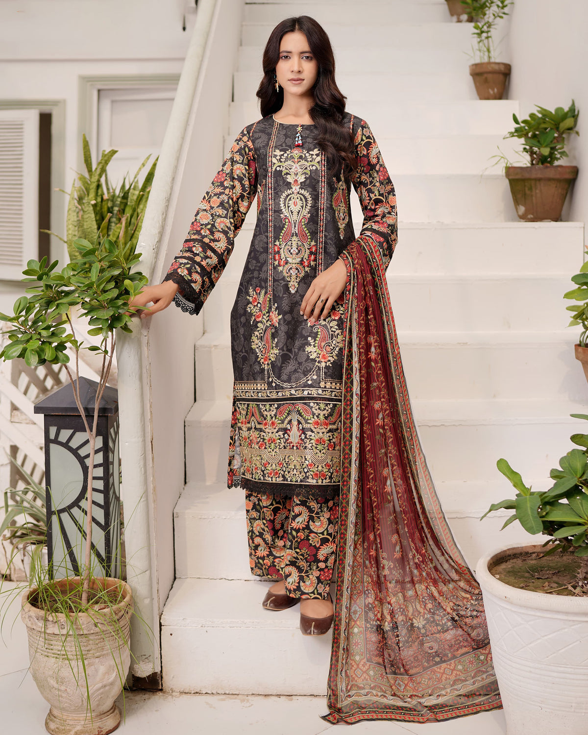 Designer Three Piece | Digital Printed Embroidered | Premium Khaddar