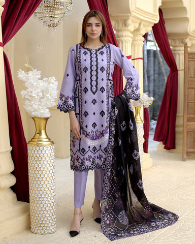 Designer Three Piece | Rangni Embroidered Series | Self Winter Cotton