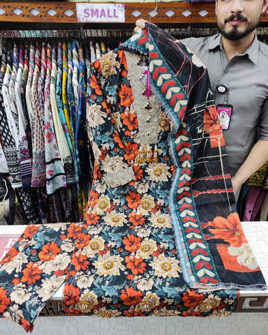 Embroidered Three Piece | Motti Bunch - Designer | Luxury Lawn