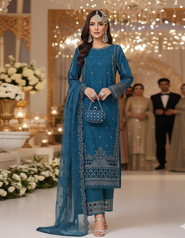 Formal Three Piece | Embroidered Festive-Falsafa | Premium Organza