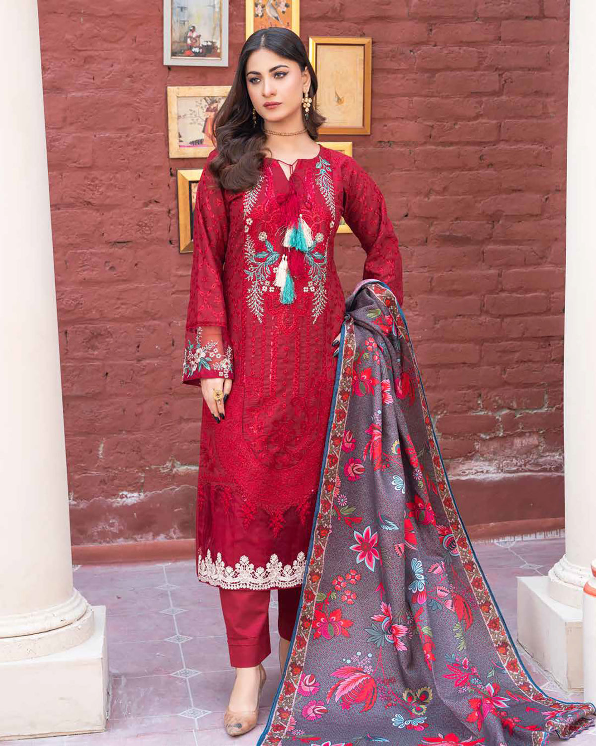 Designer Three Piece | Embroidered - Ashi | Luxury Khaddar