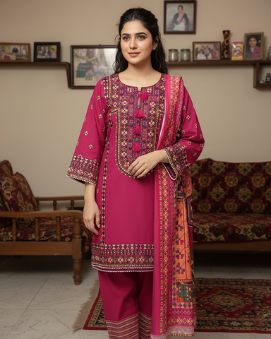 Designer Three Piece | Chilli Milli | Khaddar / Winter Cotton