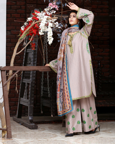 Designer Three Piece | Round Ghera | Embroidered