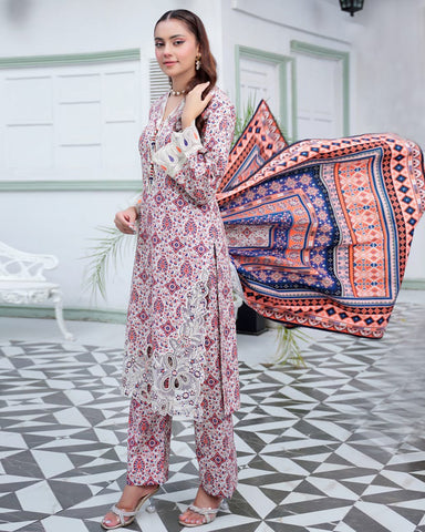 Designer Three Piece | Digital Printed Embroidered | Premium Khaddar