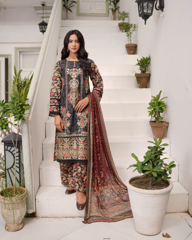 Designer Three Piece | Digital Printed Embroidered | Premium Khaddar