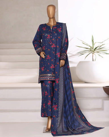 Embroidered Three Piece | Designer Printed - Malika | Winter Khaddar