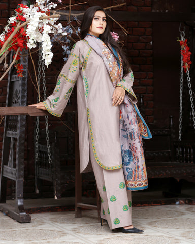 Designer Three Piece | Round Ghera | Embroidered