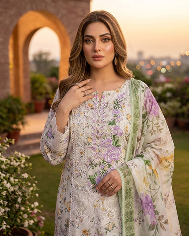 Designer Three Piece | Embroidered - Printicious-I | Cambric Cotton