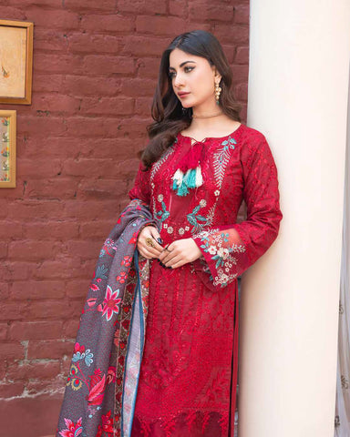 Designer Three Piece | Embroidered - Ashi | Luxury Khaddar