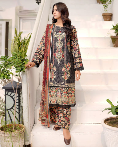 Designer Three Piece | Digital Printed Embroidered | Premium Khaddar