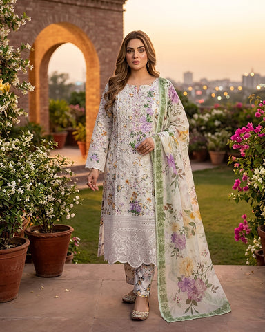Designer Three Piece | Embroidered - Printicious-I | Cambric Cotton