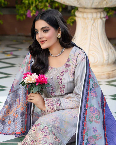 Designer Three Piece | Embroidered - Zouq 2 | Luxury Dhanak