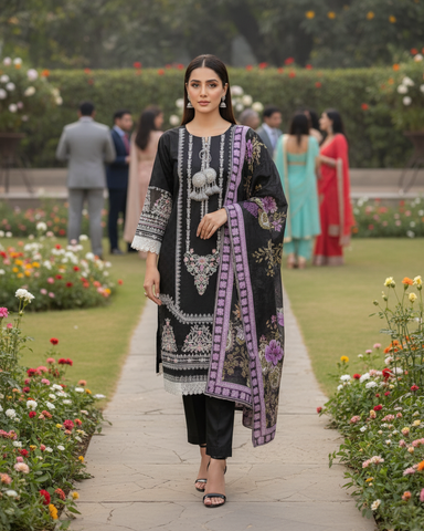 Designer Embroidered Three Piece | Anarkali | Khaddar Cotton