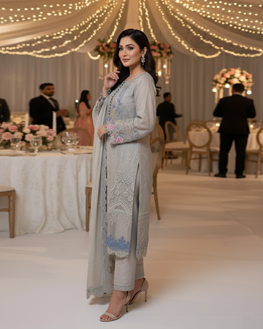 Three Piece Formals | Festive Embroidered - Event Special | Premium Organza