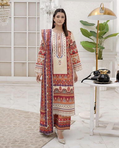 Embroidered Three Piece | Khushbu Printed Series | Luxury Winter Cotton