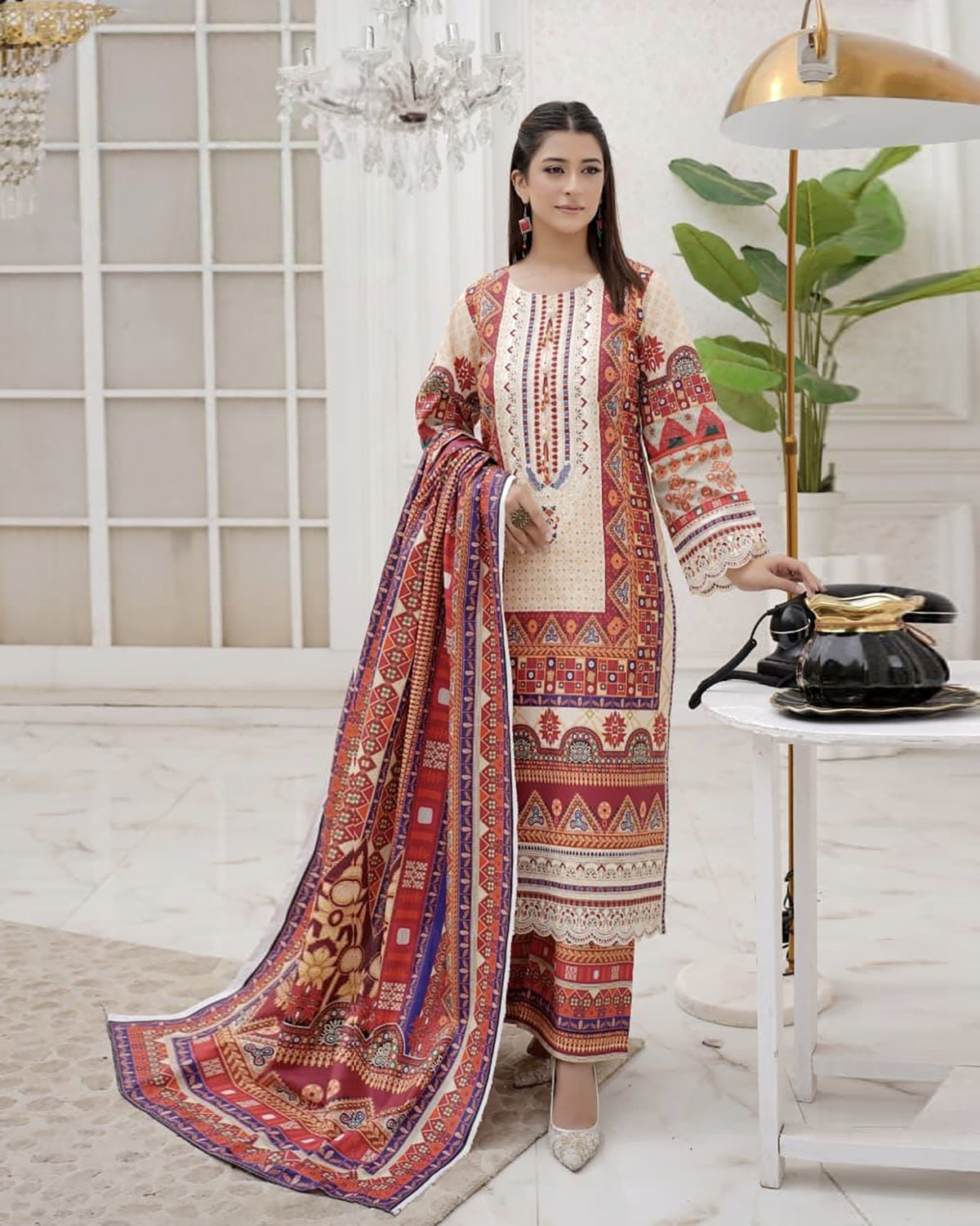 Embroidered Three Piece | Khushbu Printed Series | Luxury Winter Cotton