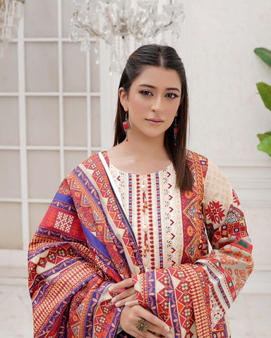 Embroidered Three Piece | Khushbu Printed Series | Luxury Winter Cotton