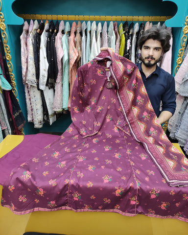 Printed Three Piece | Desginer Long Frock - Areej Casual | Premium Lawn