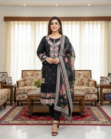 Designer Three Piece | Embroidered - Dhadkan | Khaddar Cotton