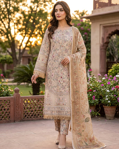 Designer Three Piece | Embroidered - Printicious-II | Cambric Cotton