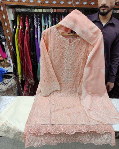 Designer Three Piece | Embroidered-Laaj | Premium Lawn Cotton