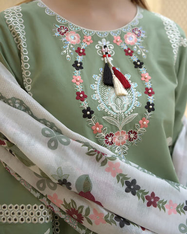 Designer Three Piece | Rangni Embroidered Series | Self Winter Cotton