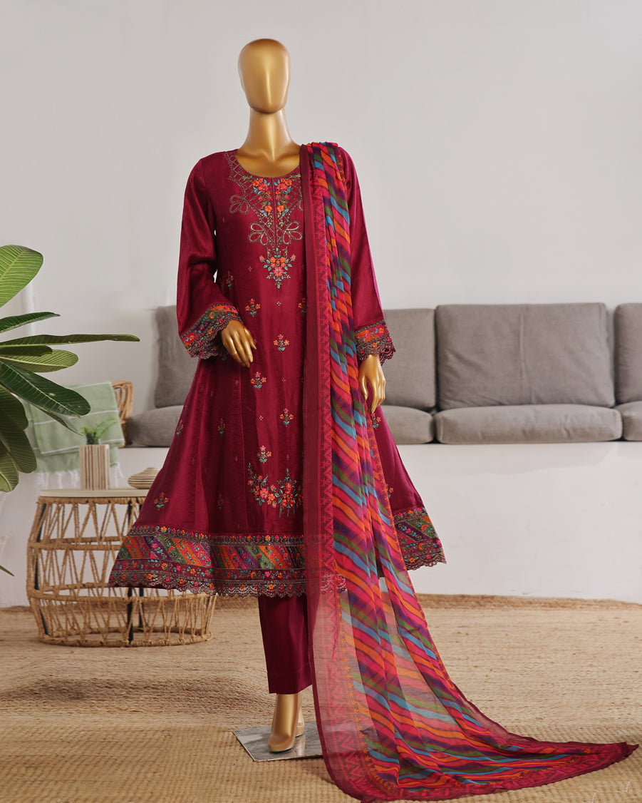 Three Piece | Fancy Embroidered Frock | Premium Jacquard